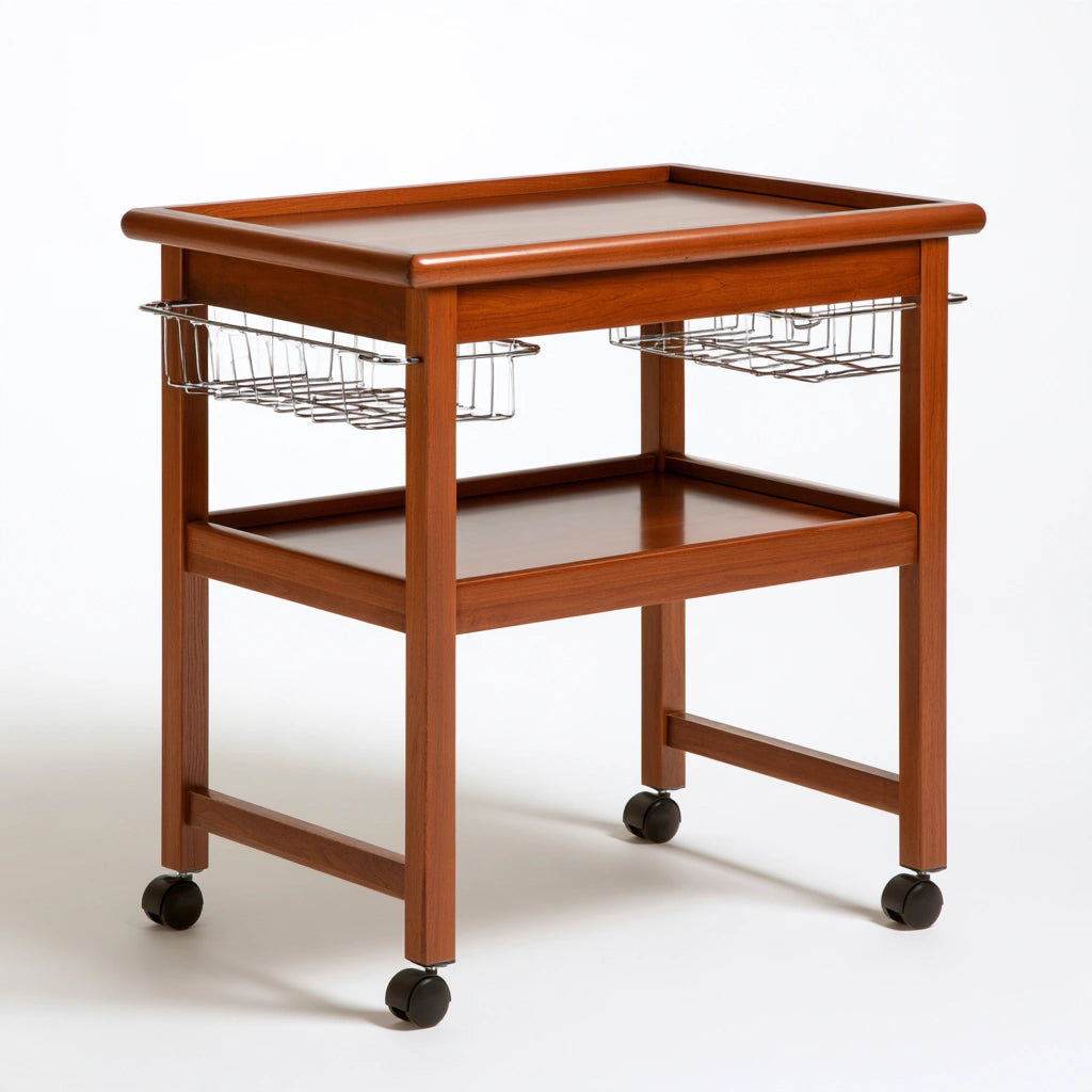 Desserte de service en bois en bois à deux niveaux, coloris brun naturel