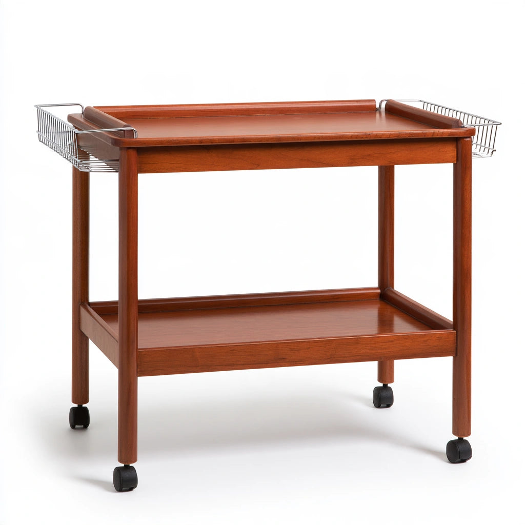 Desserte de service en bois en bois à deux niveaux, coloris brun naturel