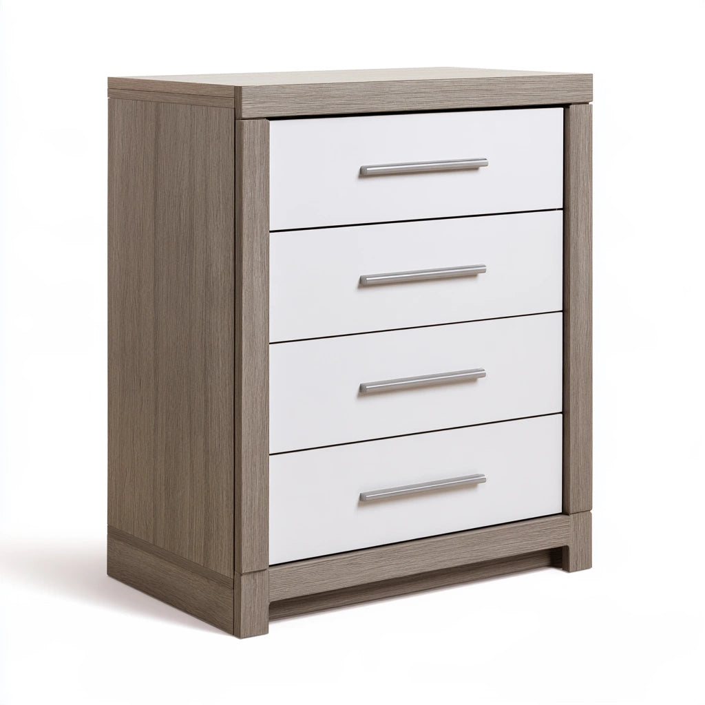 Commode à tiroirs aux lignes épurées à quatre tiroirs, coloris gris