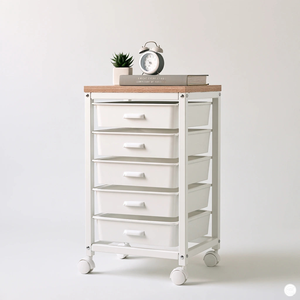 Chariot de rangement en métal sur roulettes, coloris blanc