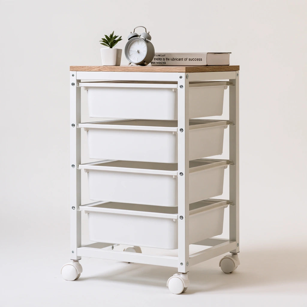 Chariot de rangement en métal sur roulettes, coloris blanc