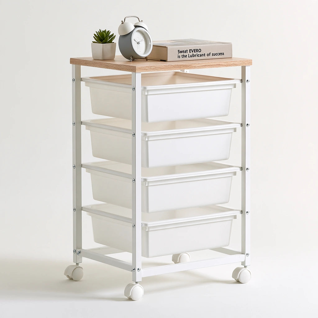 Chariot de rangement en métal sur roulettes, coloris blanc